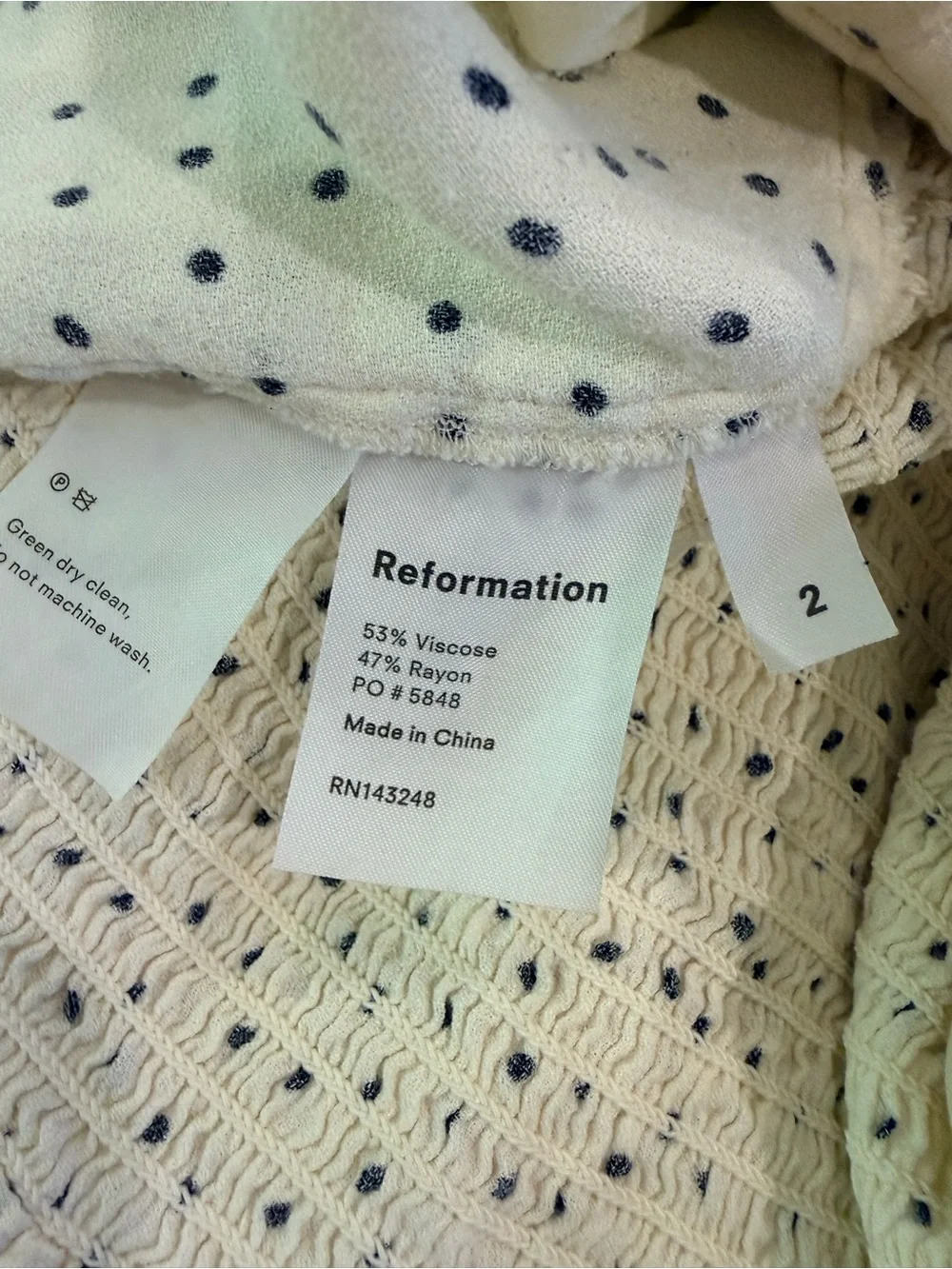 Reformation Reign Cream Polka Dot Sweetheart Long Sleeve Top